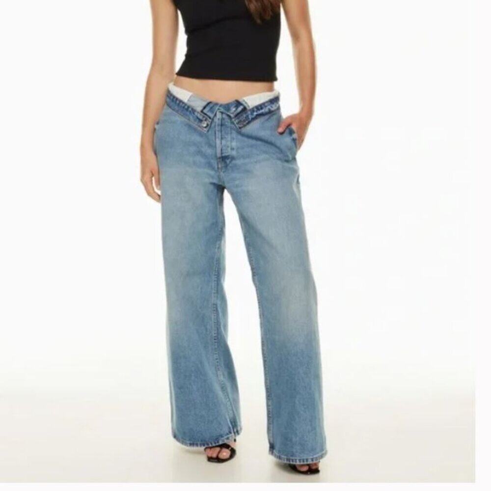 EB Denim Madison Low Rise Fold Over Waist Wide Leg Jeans Sz 29